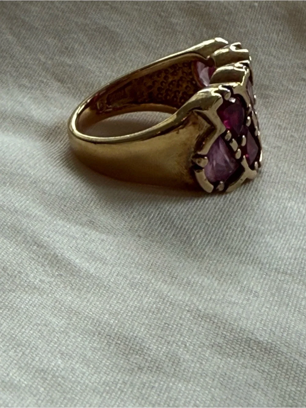 Vintage 925 Sterling Silver Gold Plated Pink Tourmaline Garnet Ring